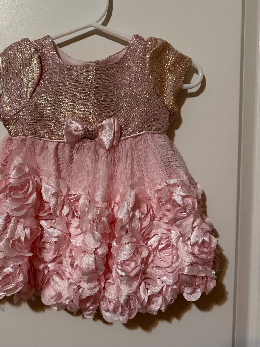 Baby Girl Pink Rosette & Sparkle Bow Party Dress